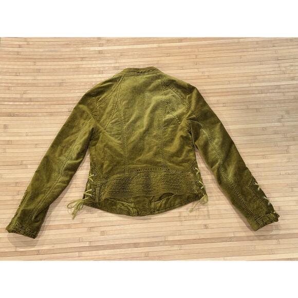 Free People Lacey Velvet Jacket Moto Lace Up Side Cuff Zip Charteruse Small Rare - Picture 3 of 15